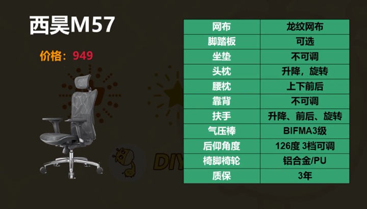 西昊M57工学椅参数表